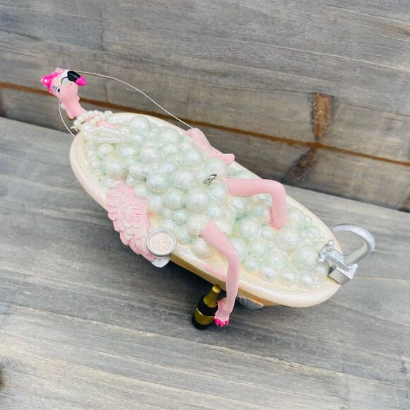 Unique Flirty Feathers Flamingo Taking a Bubble Bath Ornament Margaret Le Van - Picture 2 of 8